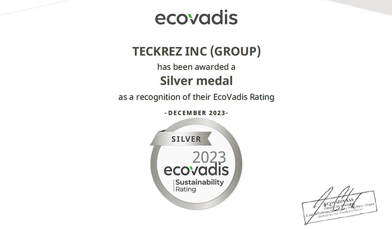 Teckrez Achieves EcoVadis TfS Silver Medal for Sustainability